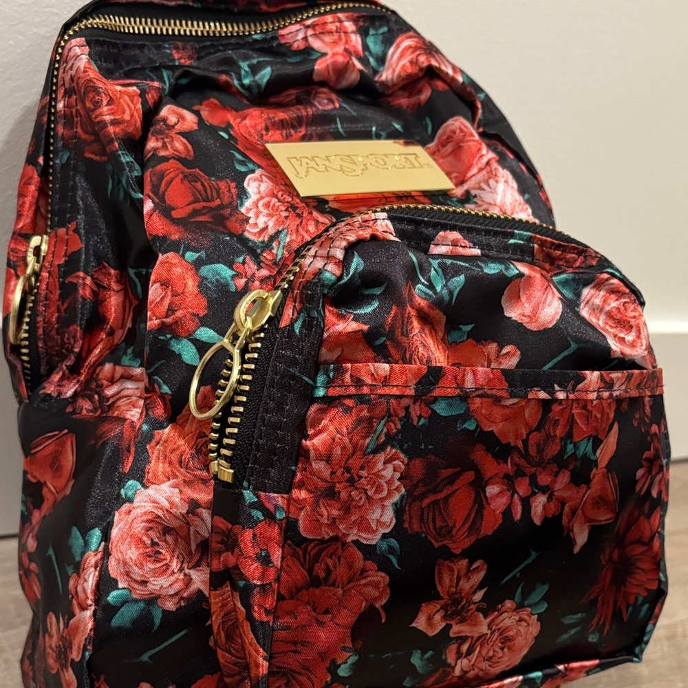 Jansport Black and Red Floral Women's Backpack - Picture 3 of 7